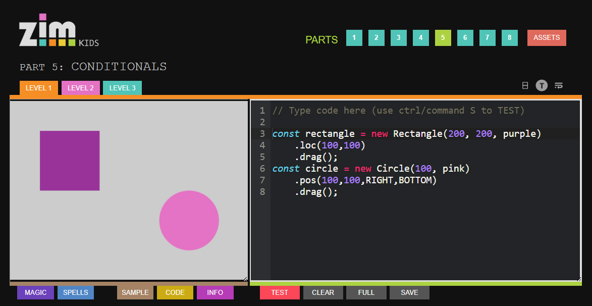 ZIM JavaScript Canvas Framework - sample e-learning resources